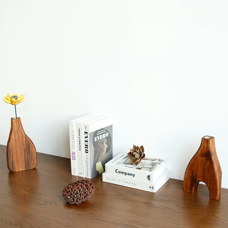 Shengqu handmade wooden decorative flower glass test tube vase for home decor