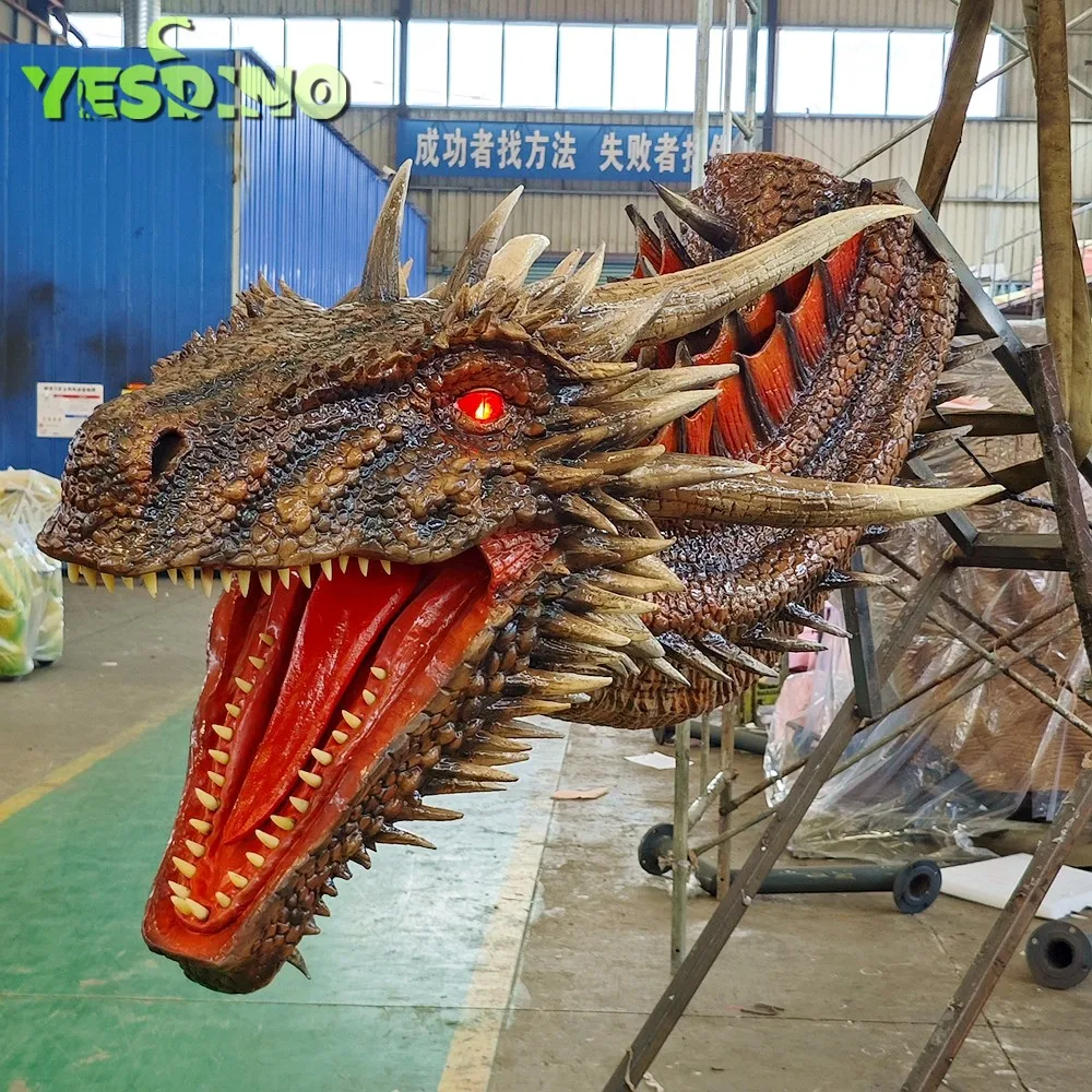 Realistic Animated Dragon Head Lifelike Animatronic Western Dragon Head for Halloween Game Show Decoration Made of Silicone