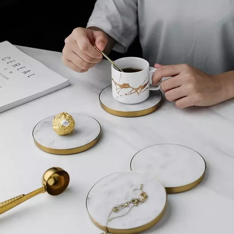 Simple Phnom Penh Round Placemat Coffee Cup Mat Heat Insulation Pad Marble Set of 4 Coasters