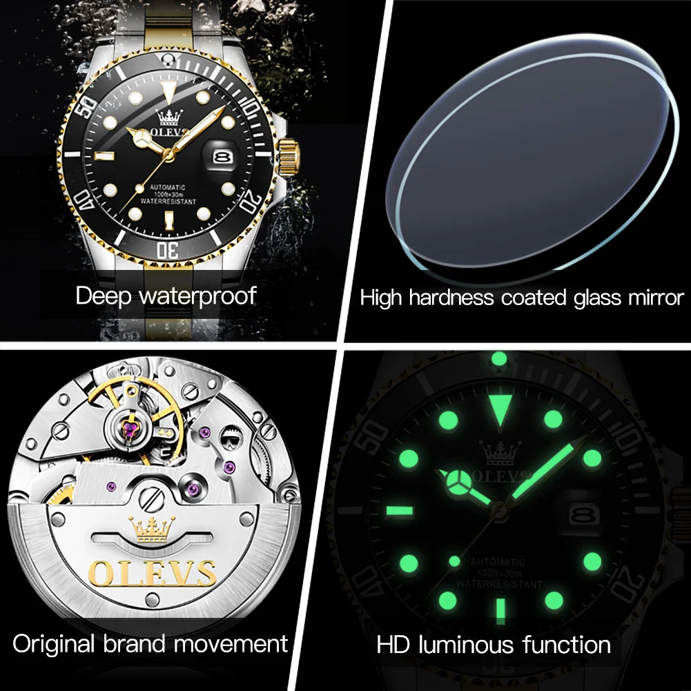 OLEVS 6650 Luxury Brand WaterProof Analog Auto Date StainlessSteel China Factory Custom Logo Mechanical Men Watch