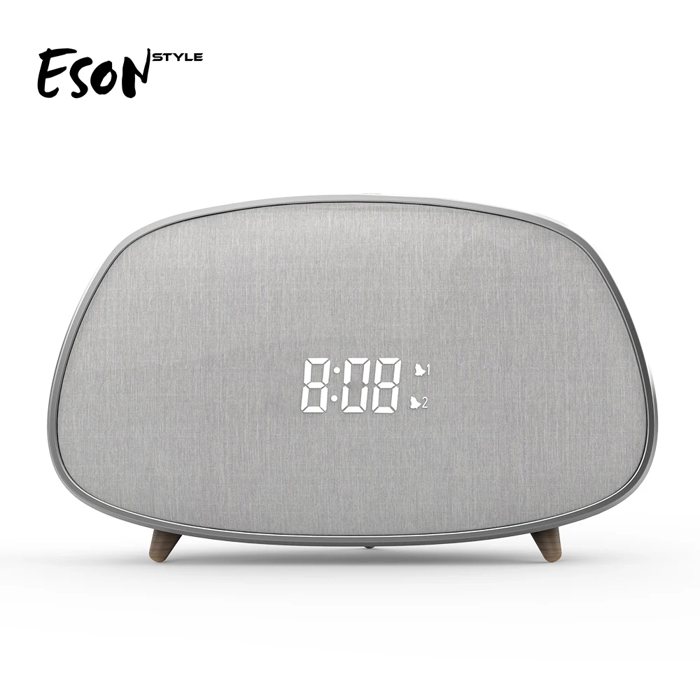 Eson Style 15 inch classic wooden wireless Bluetooth V5.0 light FM Radio surround sound trending dual alarm clock tws speakers