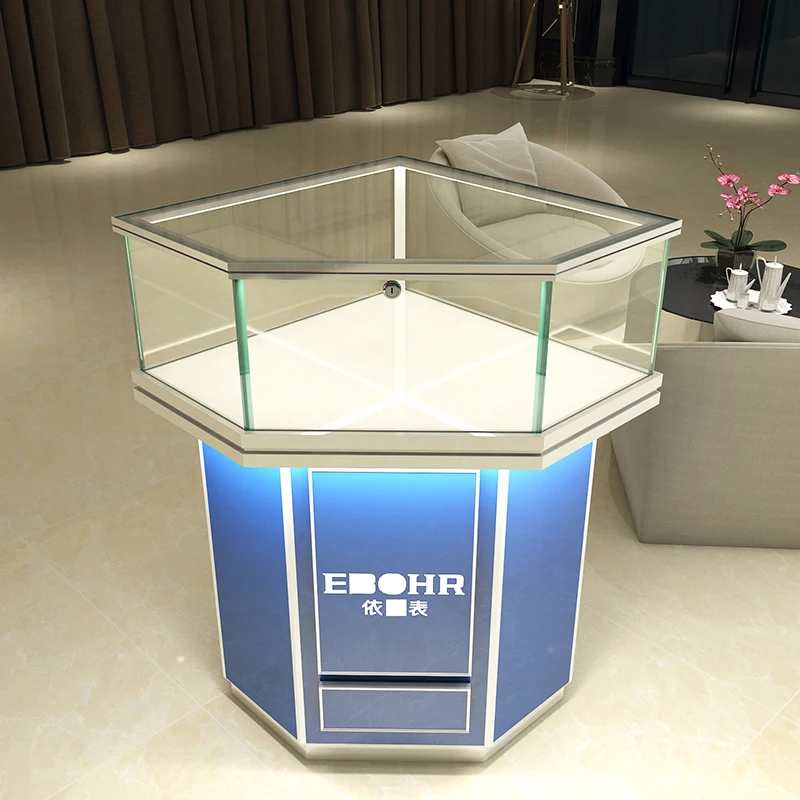 Luxury Jewellery Store Display Cabinet Glass Corner Jewelry Display Furniture with LED Light