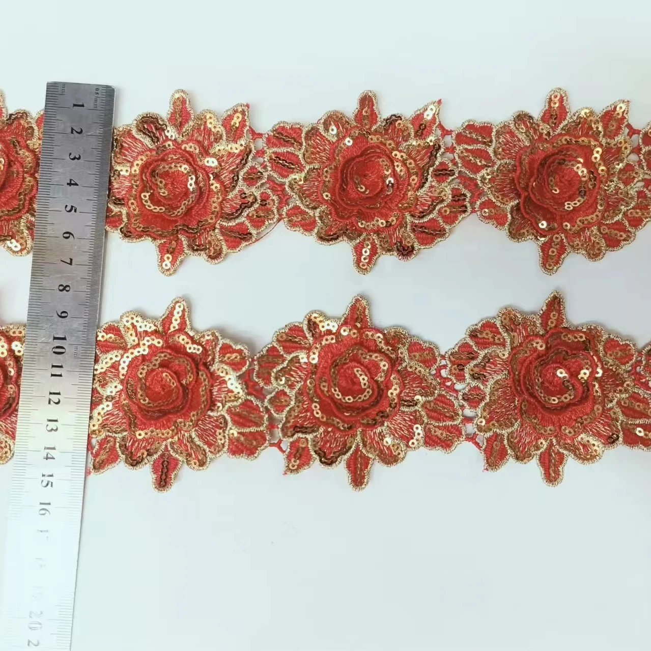 Polyester Lace 3D Flower Sequin Embroidery Lace Trim
