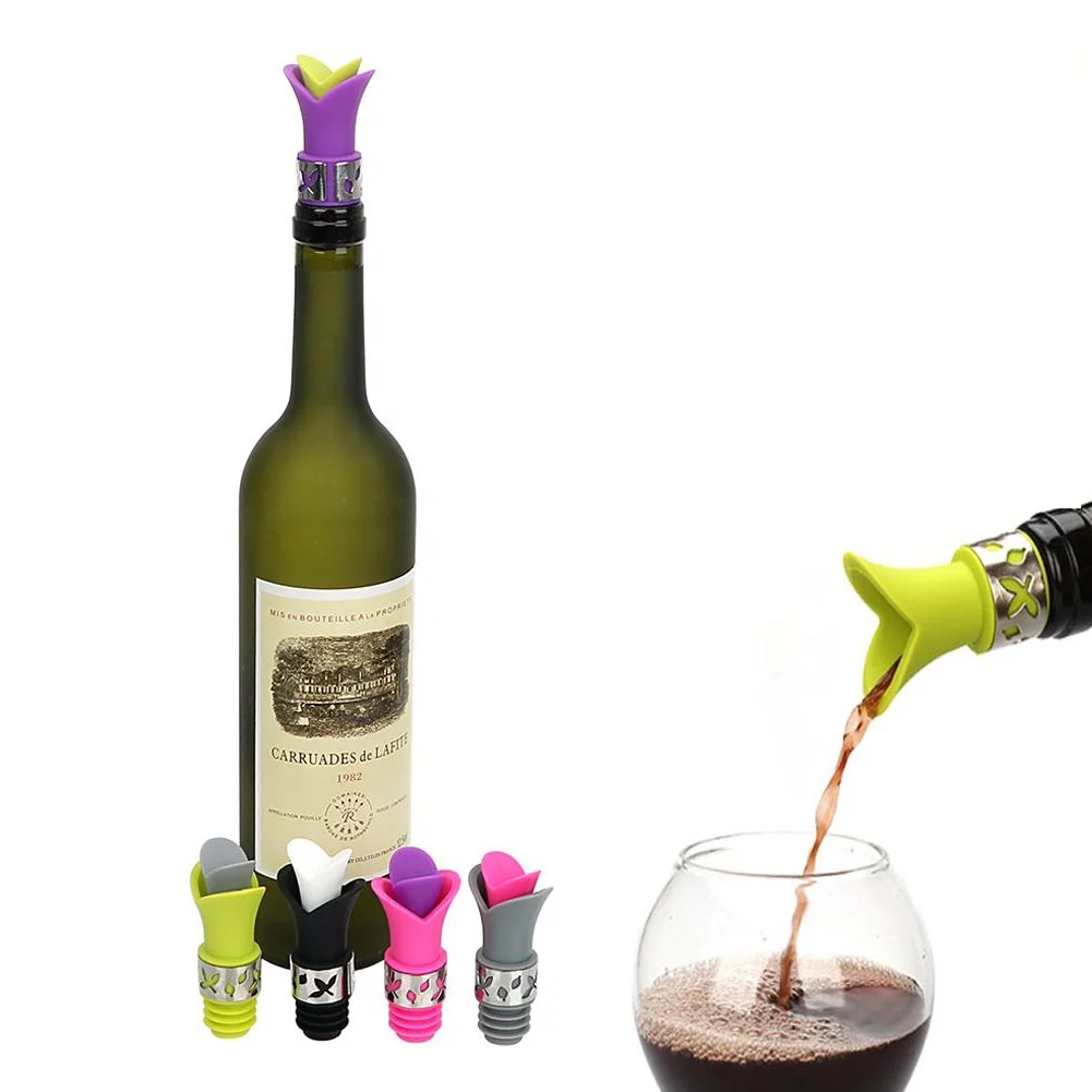 New Design Keep Wine Reusable Beer Bottle Cover Silicone Wine Bottle Stopper Pourer with Stainless Steel Accent
