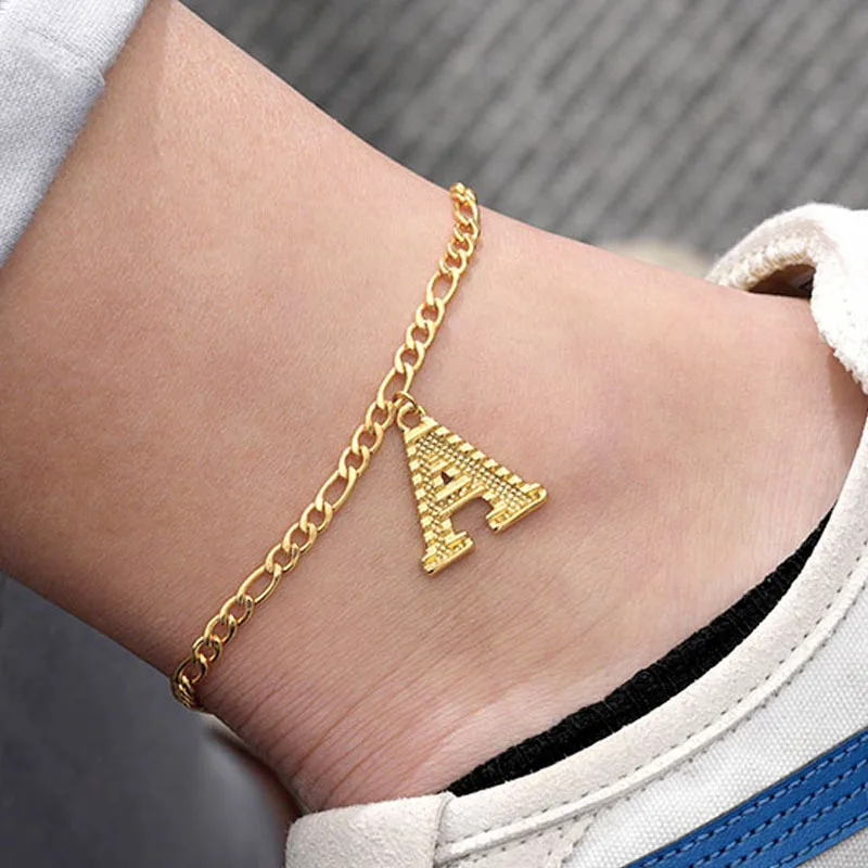 Gold Plated 26 Alphabet Letter Pendant Anklet Foot Jewelry Fashion Summer Beach Alloy Chain Charm Ankle Bracelets For Women