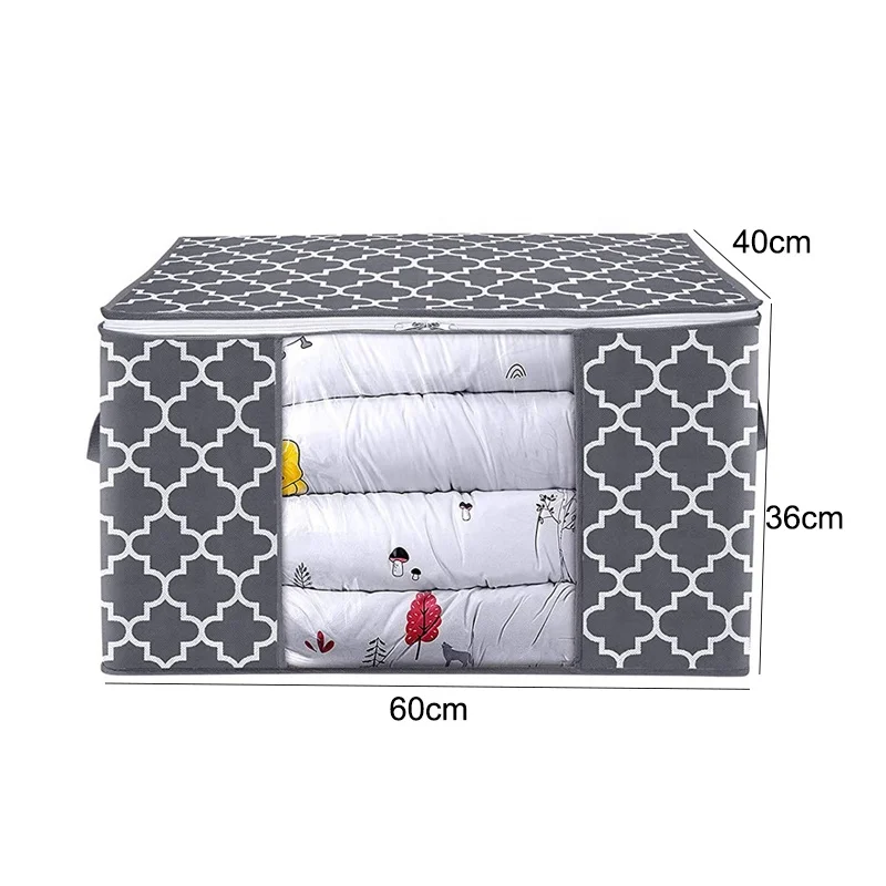 SN 3pcs large capacity thick non-woven quilt storage bag with clear window clothes blanket bag storage with reinforced handle
