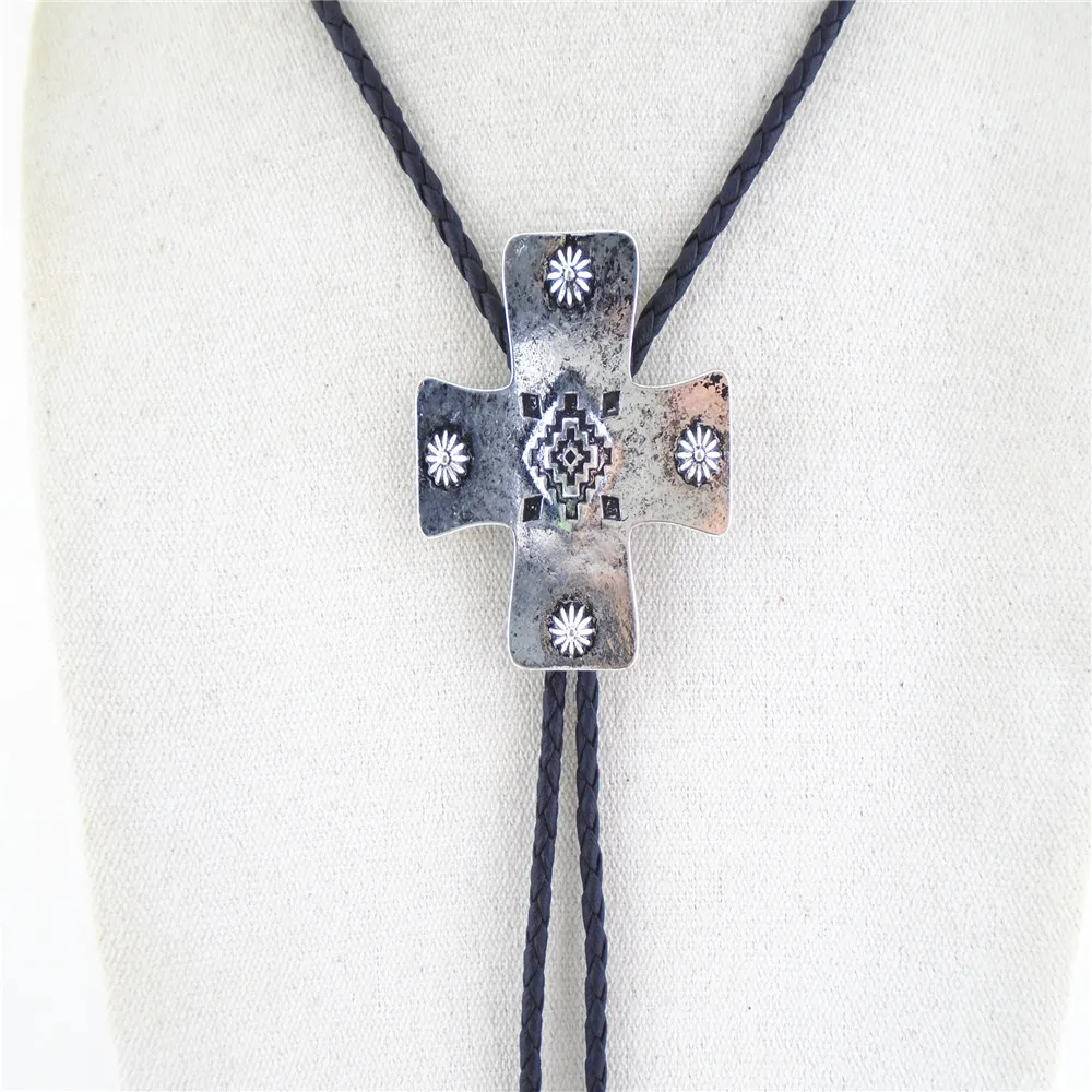 bolo tie leather PU with cross pendant necklace