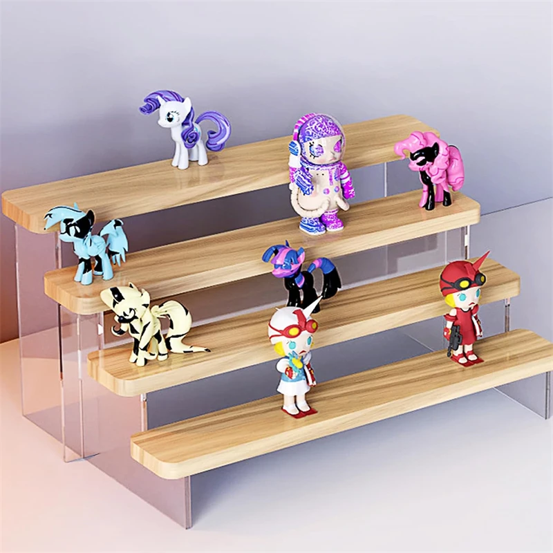 Acrylic Riser Display Shelf Wood Acrylic Perfume Stand Organizer 4 Tier Perfume Organizer Tiered Countertop for Display Decor
