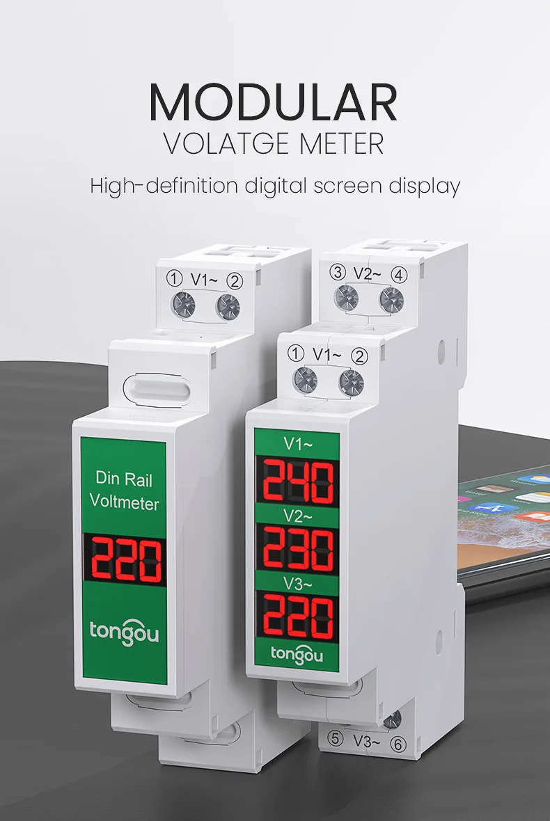 TONGOU  TOVME-3 AC80V-500V  AC  voltmeter with  intelligent LED digital display instrument  rail installation digital voltmeter