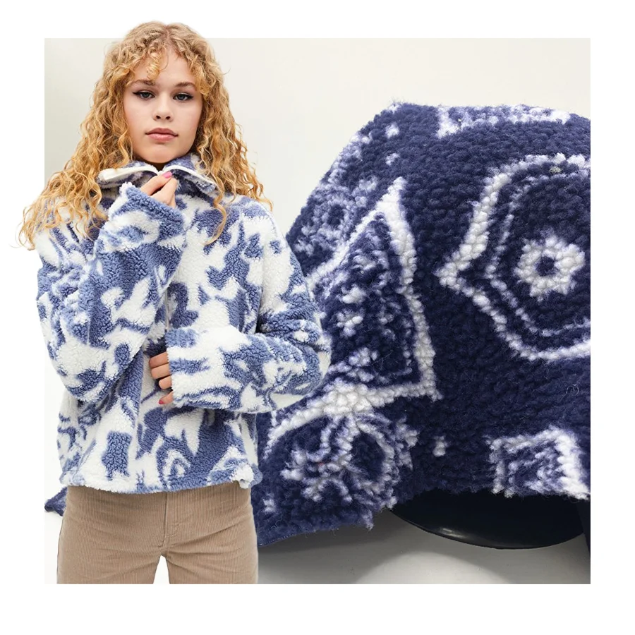 Sherpa Bonded Fleece Custom 490Gsm Windproof Poly Printed Polar Fleece Fabric Heavy 100% Polyester Polar Fleece Fabric For Coat