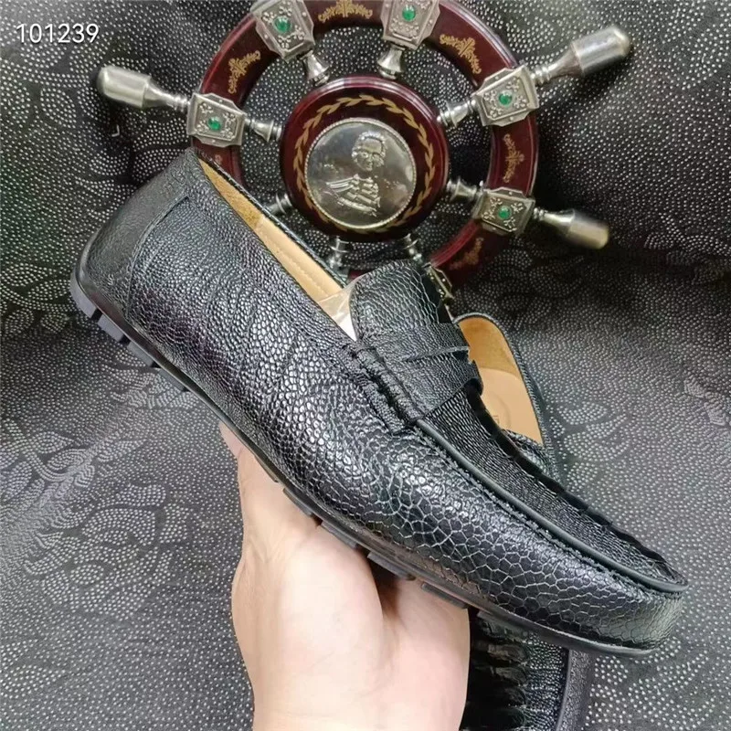 Мужские классические мокасины из натуральной кожи страуса