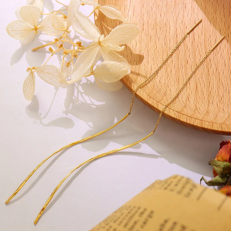 Aretes de mujer stainless steel custom gold plated 18k threader earrings ladies titanium minimalist stainless steel fine jewelry