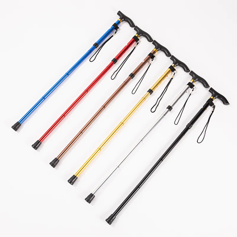 Custom aluminum alloy 5-section folding multi-functional walking stick telescopic rod walking rod