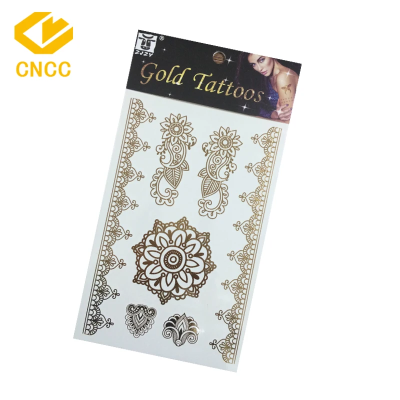custom temporary body neck decor tattoo sticker hot stamping gold silver henna tattoo sticker