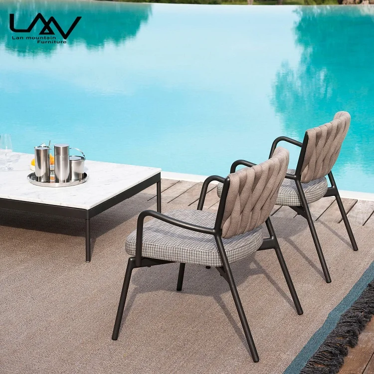 Best selling rattan waterproof armchair outdoor villa courtyard leisure teak frame dinning chair furniture set