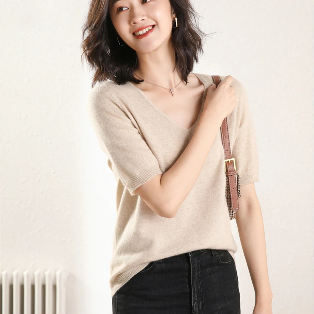 Женский кашемировый свитер с V-образным вырезом 100%