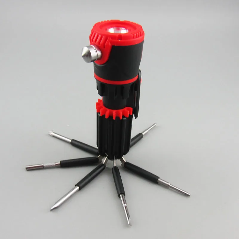 multi vehicle emergency tool with screwdriver set  emergency  hammer crusher torch  safety belt cutter for car insurance  gift