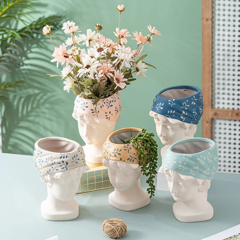 Nordic rustic style girl ceramic flower pot personality flower containers indoor decoration storage green plants flower pot