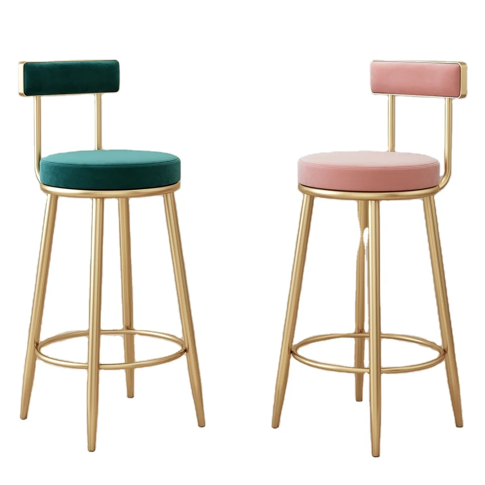  pink kitchen stool high chair modern style restaurant dining chairs With Back Rest designe coffee shop velvet leather