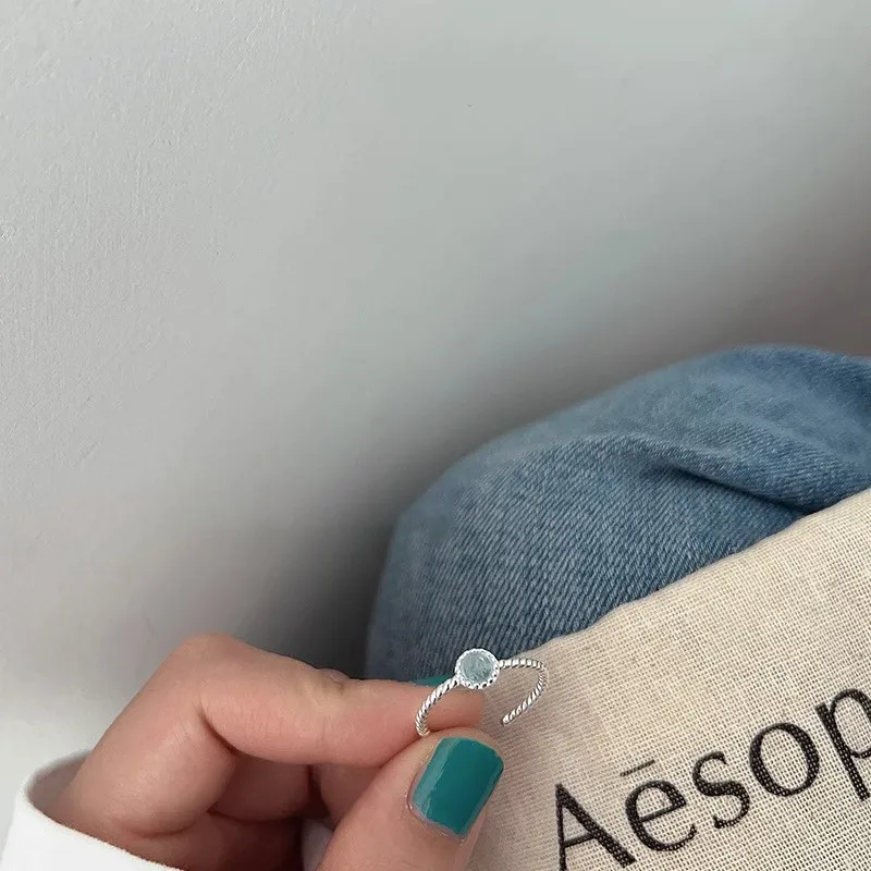 Irregular Moonstone Simple Plain Ring Women All-match Design Gold Plating Sterling Silver Copper Color-Free Combination Ring
