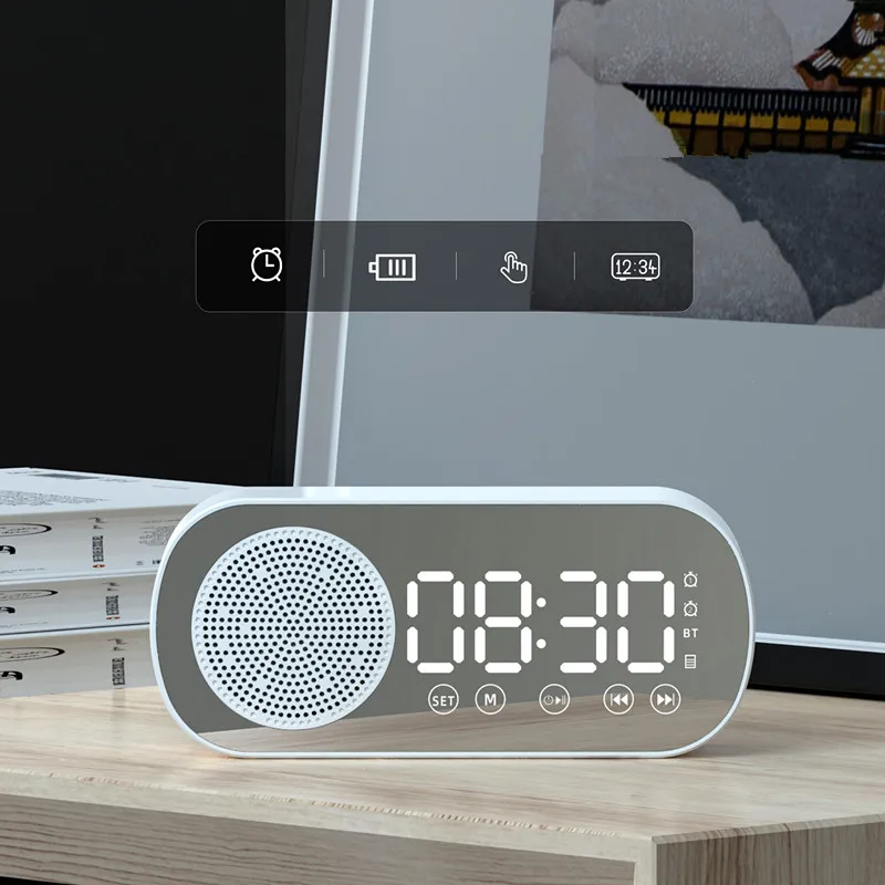 New Desk Speaker Clock Speaker Fm Radio Alarm Clock Hifi Sound Hd Mirror Screen Support Tf Card for Bedroom Clock