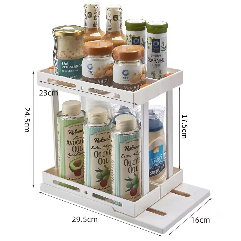 Multifunctional Rotating Shelving Kitchen Under Sink Organizer Pull-out Sliding Seasoning Bottle Rack Storage Desktop Organizer