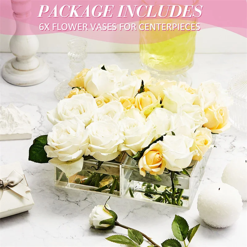 High Quality Dining Table Decorative Custom Rectangle Vase Acrylic Rose Gift Box Clear Acrylic Flower Vases