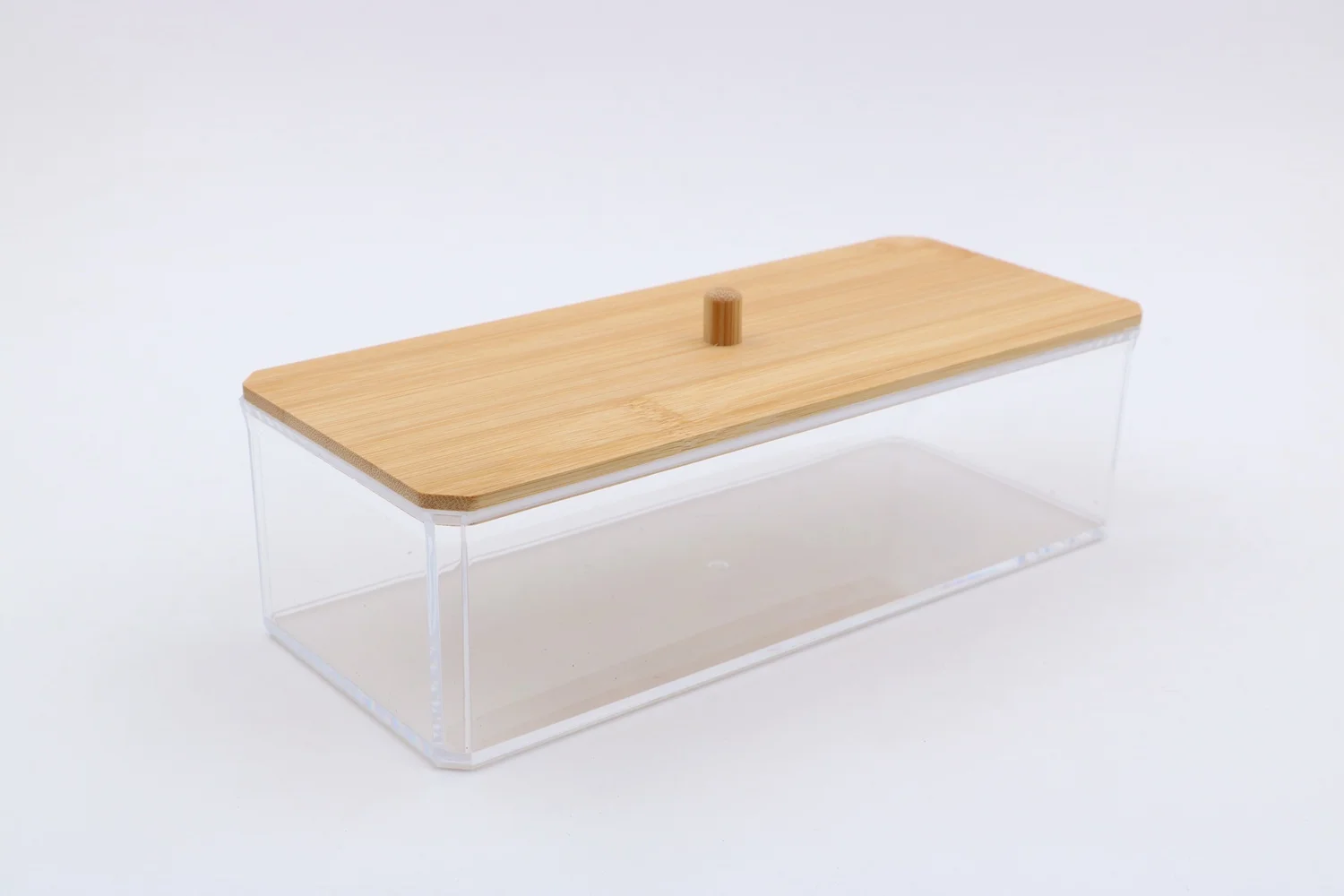 Plastic makeup box with bamboo cover Jewelry storage cosmetic box makeup storage organizer