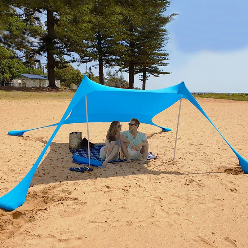 Camping canopy Beach Canopy Awning Sunshade Beach Tent With Sandbag Nylon Fabric Aluminum Poles Sun Shelter