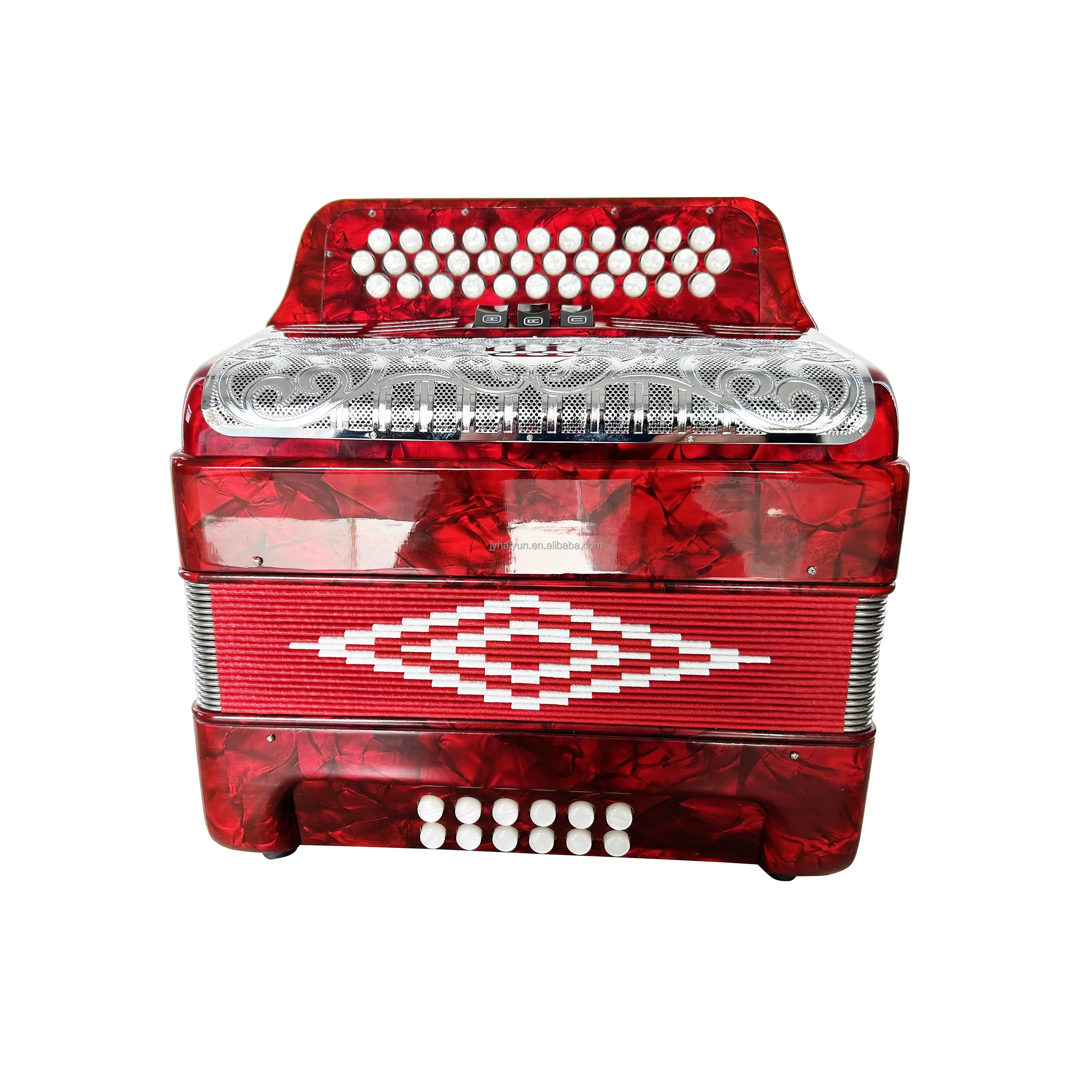 SEASOUND OEM 34 Buttons 12 Bass 3 Registers Red Accordion Silver Grill White Buttons Accordions Musical JB3412C