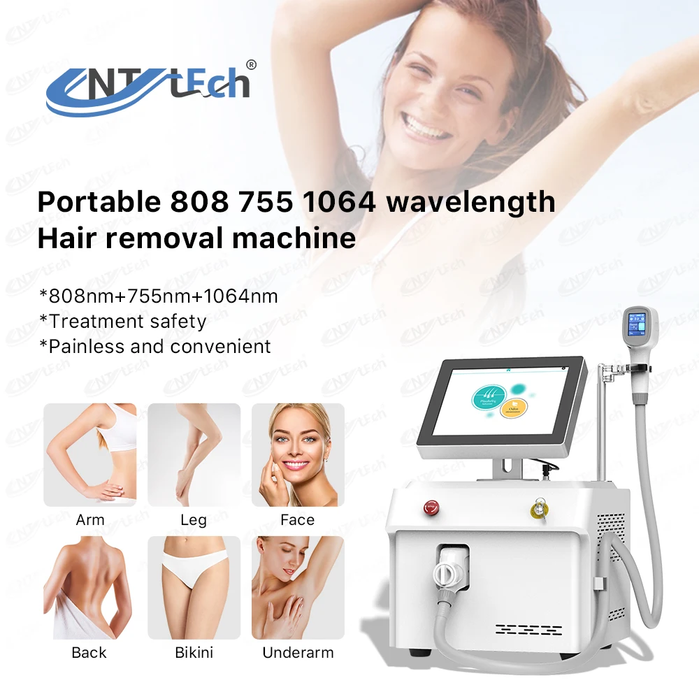 Newest model diode laser machine 755 808 1064 diode triple wave portable laser hair removal 800w painless 808 diode laser