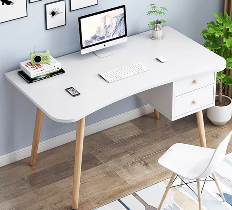 Угловой стол для дома и офиса, белый, с двумя ящиками, 2022
