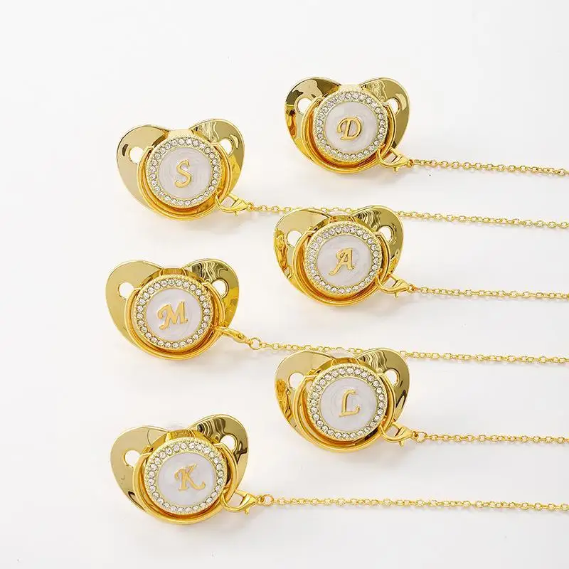 Gold Pacifiers Luxury Babi Pacifier Silicone Adult Pacifier Bling Infant Nipple BPA Free Baby 26 Letter Initials Chupetero