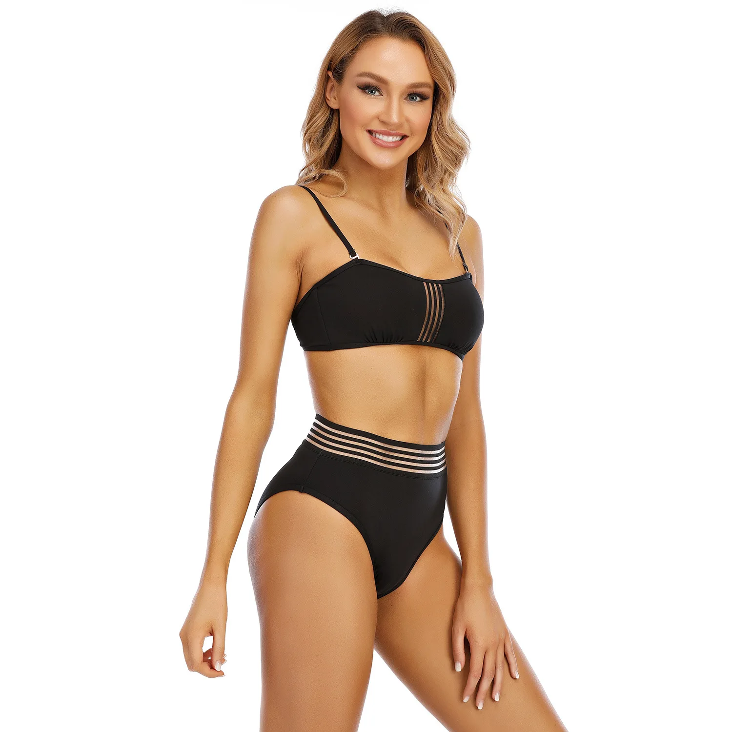 Wholesale Hot Solid Color High Waist Bikini Wholesale High Quality Female Swimsuit Condole Belt Swimsuits