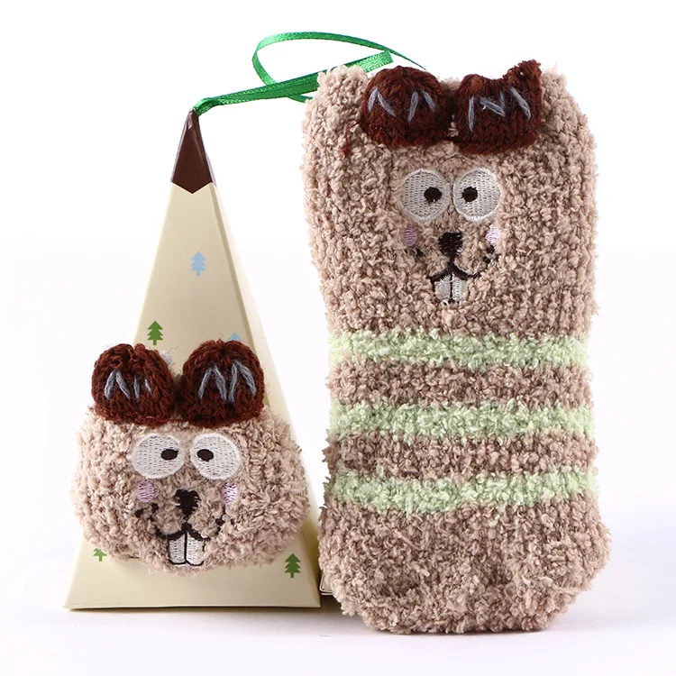 2023 New korean cute baby cartoon anime embroidery fuzzy socks kids happy funny socks in box