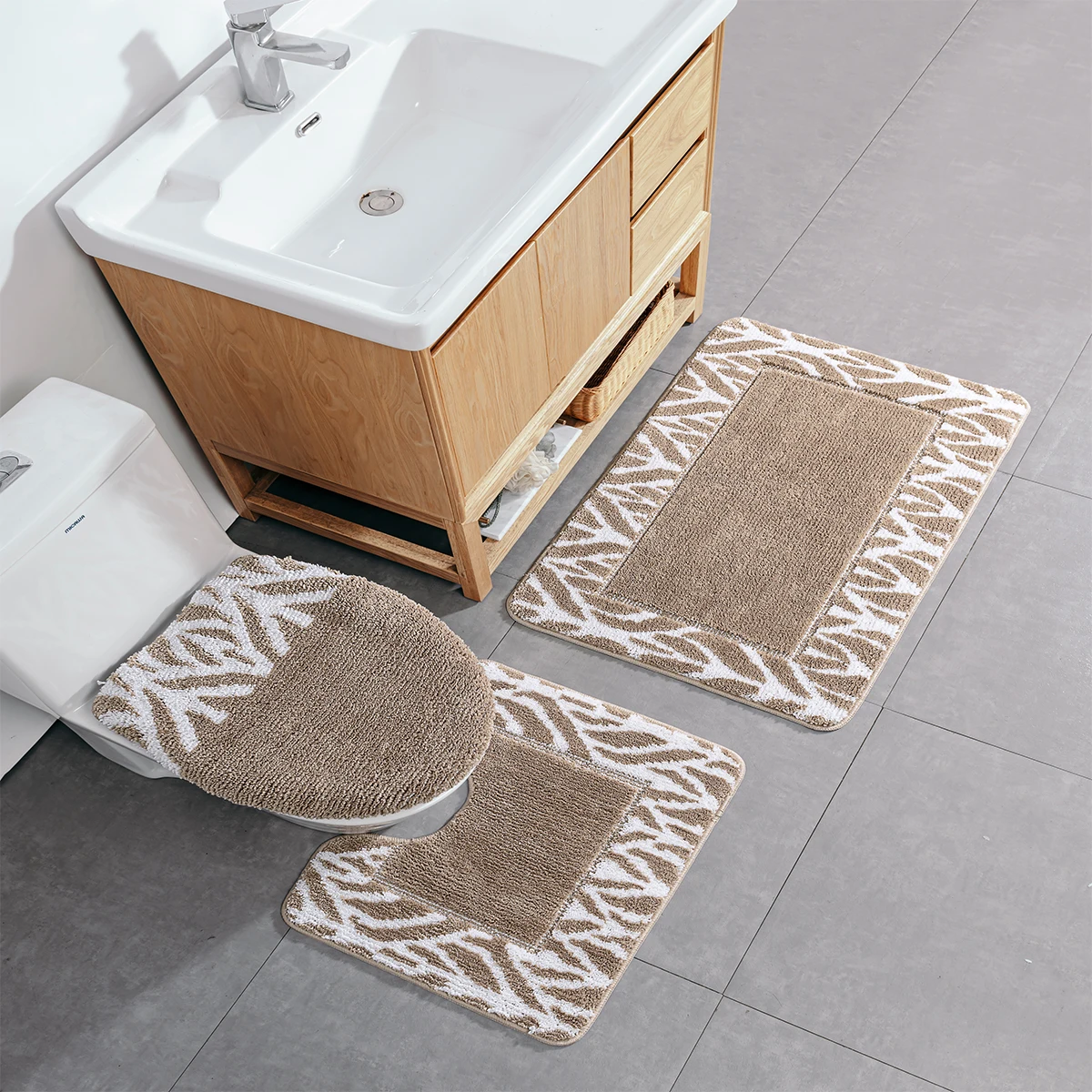 DADA bathroom 3 piece set white fluffy striped bath mat quick drying anti slip bath mat