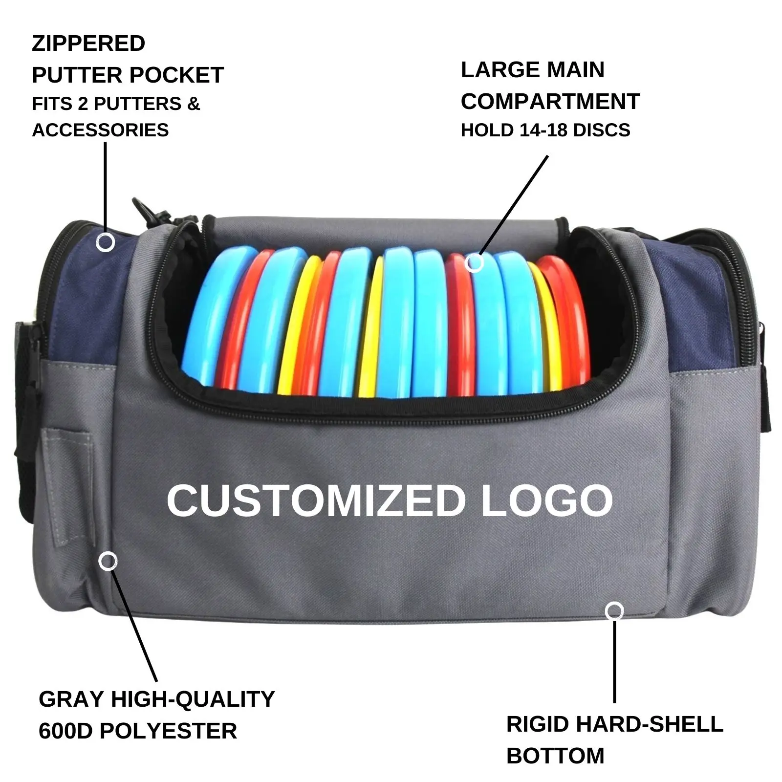 Shuttle Frisbees Disc Golf Sports Bag with Built-in layered Frisbees tray, 18-25 Disc capacity, Adjustable shoulder straps