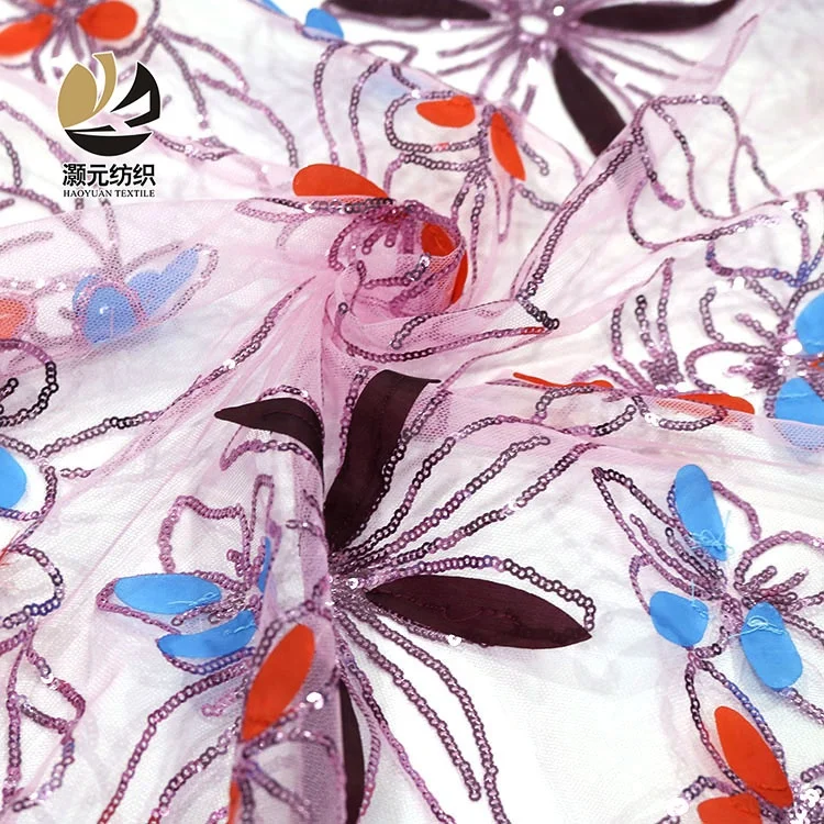 Wholesale fast delivery flower tulle mesh children dress sequins fabrics textiles embroidery