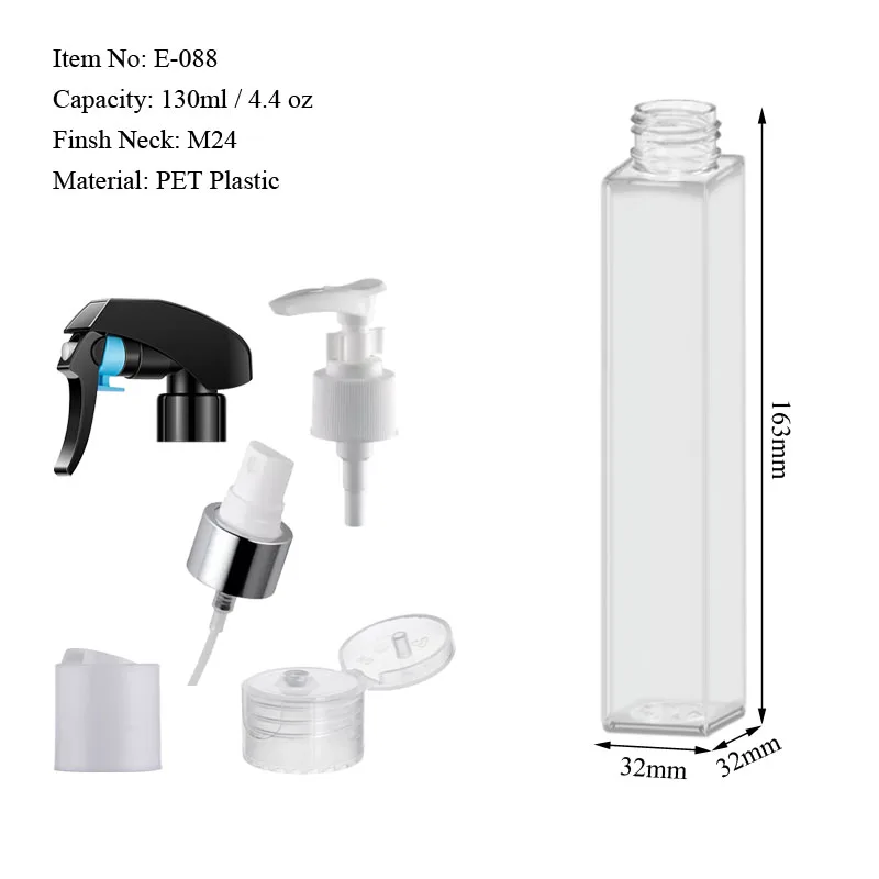 Изготовленный На Заказ 130ml прозрачные PET пластиковые прямоугольные Квадратная бутылка с тумана для Алкоголь Спрей Жидкое Мыло Лосьон упаковки