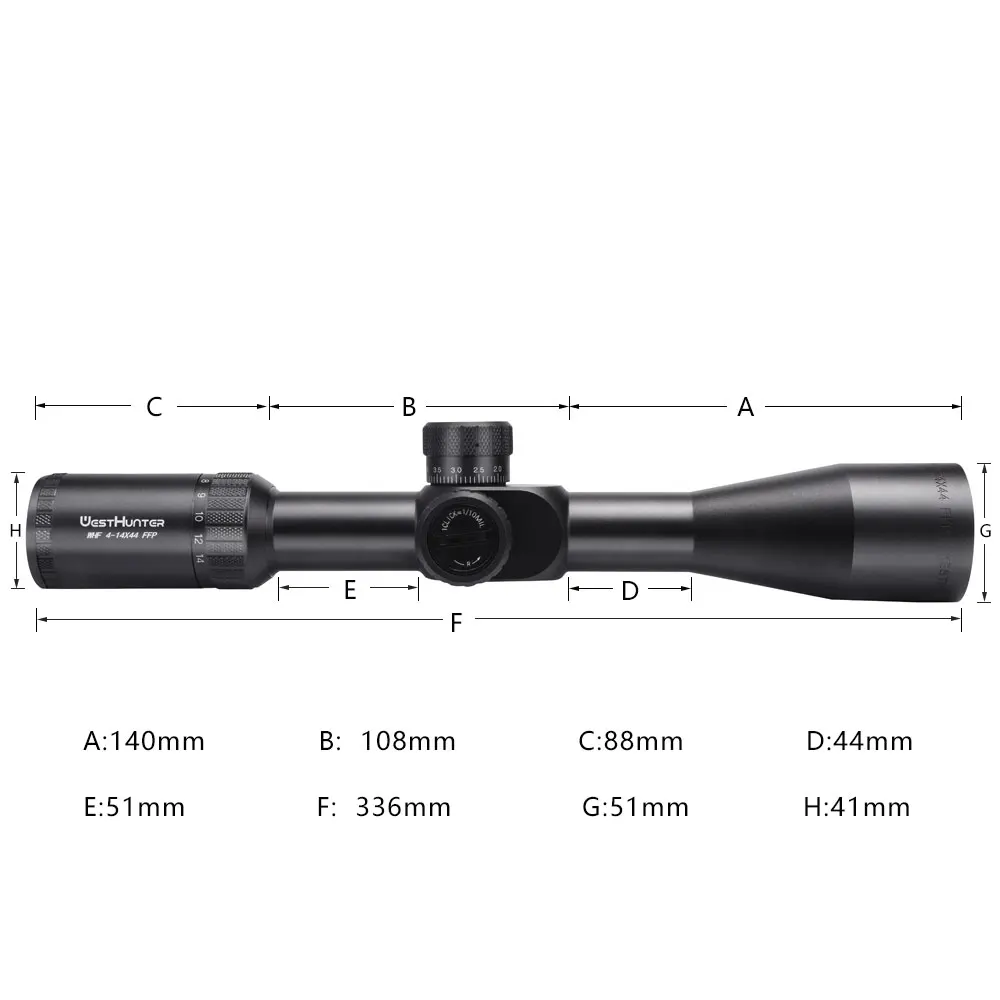 WESTHUNTER WHF 4-14X44 FFP Scope Side Parallax Wheel First Focal Plane Hunting Scope Stretch Locking Long Distance Optic Sights
