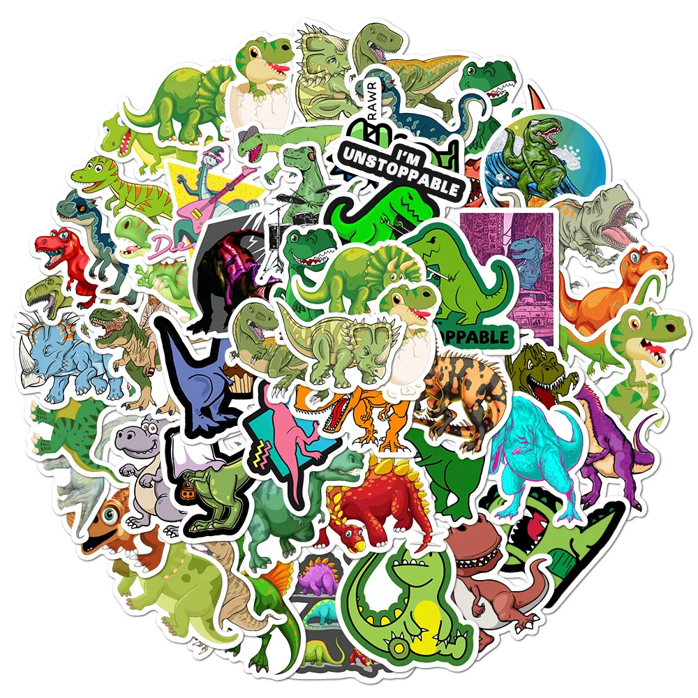 Ready Stock Custom Logo Cartoon Logo Dinosaur Decals Adhesive Labels Cute Vinyl Stickers Pack 50pcs