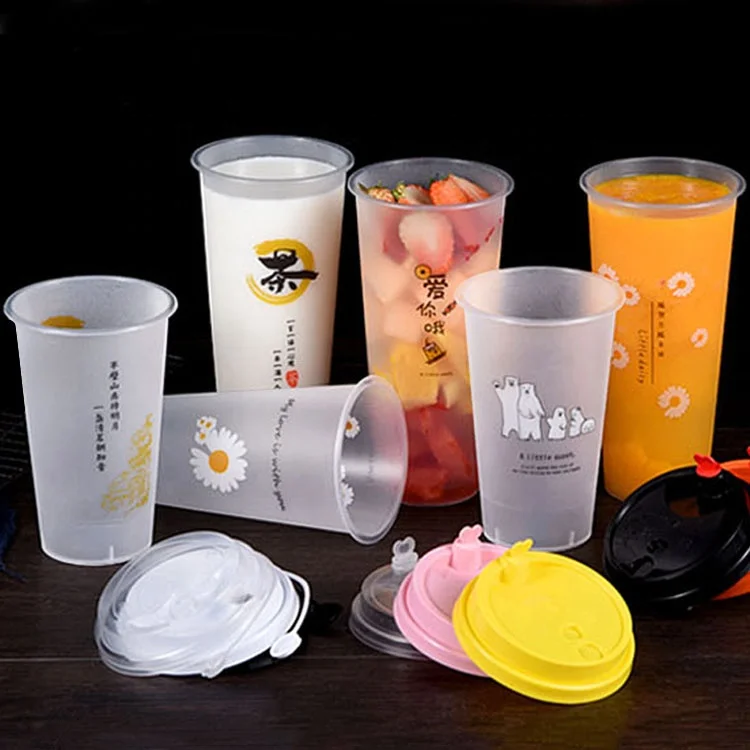 Frosted Surface Injection Mold Bubble Tea Cups 90mm PP Material Disposable Strong Wall Juice cups Plastic Milky Tea Cups