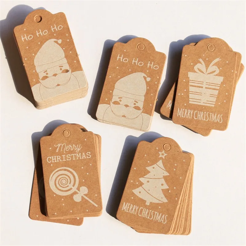 Christmas Design Kraft Paper Tag Xmas Hang Tag Product Price Label Gift Box Wrapper Garment Tags Xmas Party Supplies