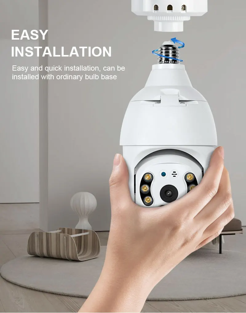
Waterproof Pan Tilt Digital Zoom Indoor Or Outdoor Security TUYA 3MP Lamp Bulb Connector Ip Camera Wifi PTZ 