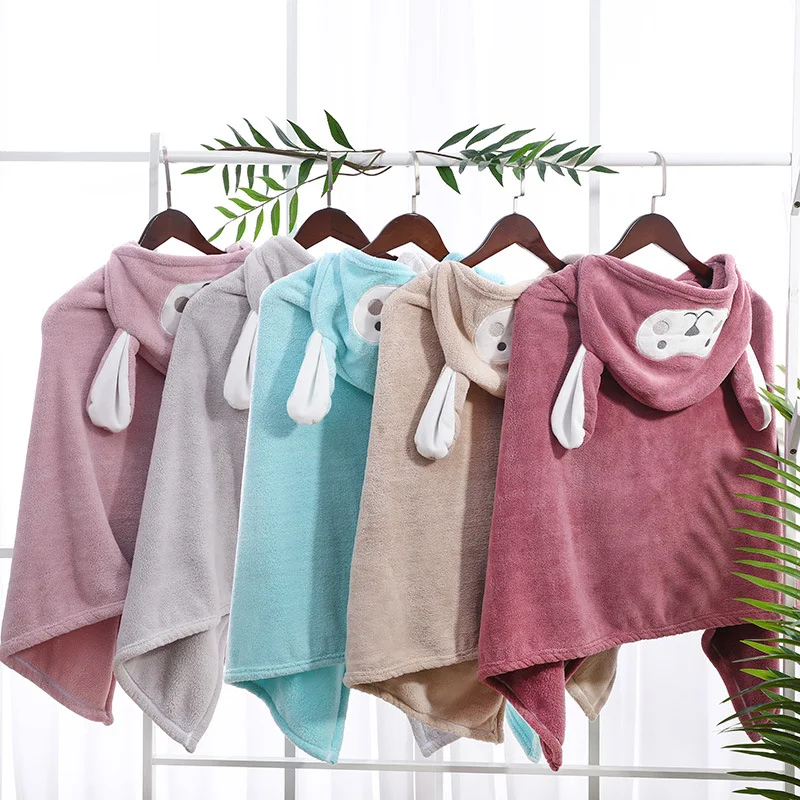 Cheap Wholesale New Cartoon Hooded Animal Kids Poncho Soft Absorbing Polyester Coral Fleece Baby Hooded Bath Wrap Baby Towel
