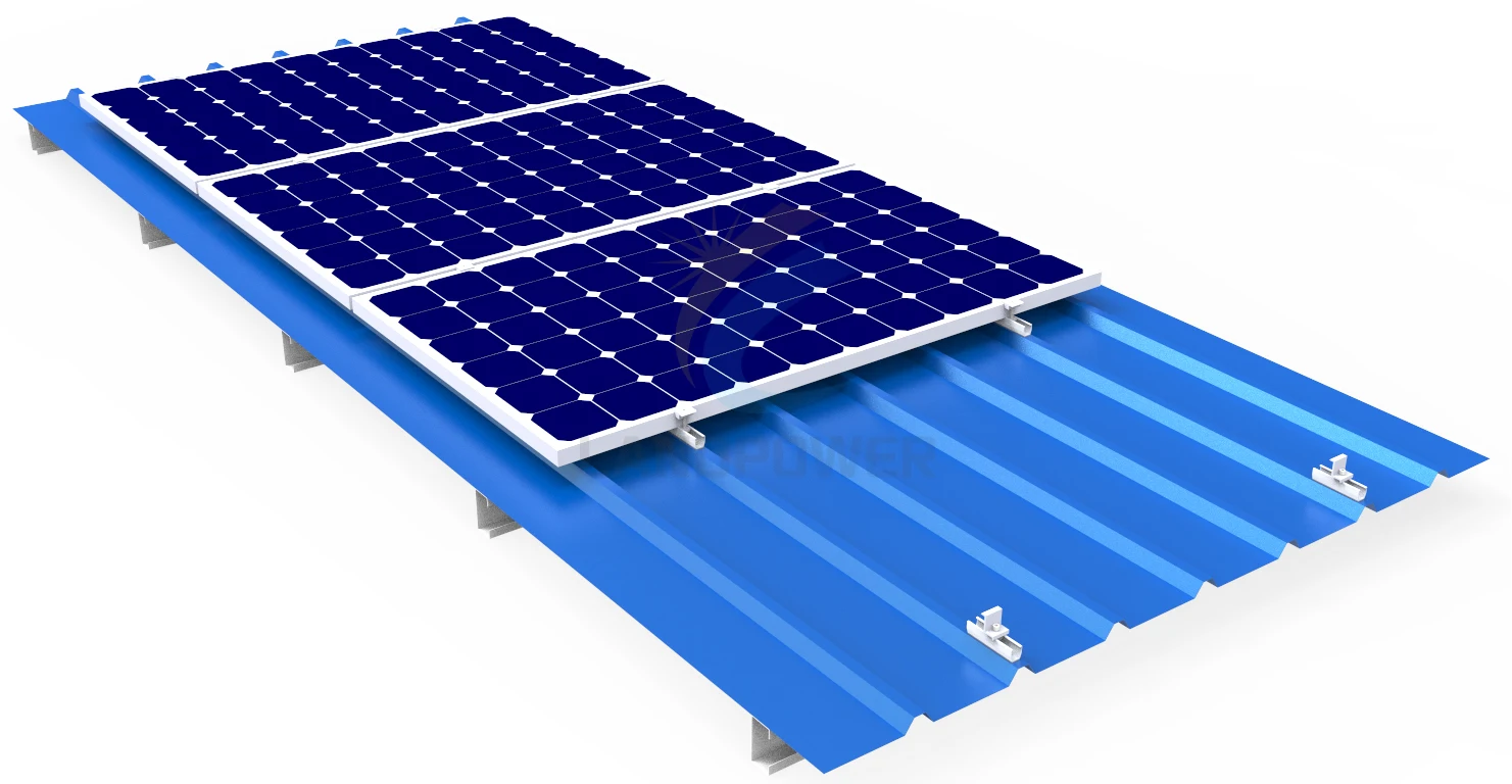 Solar panel mount trapezoidal corrugated metal roof solar mounting rib bracket clamp with solar U rail/end clamp/mid clamps