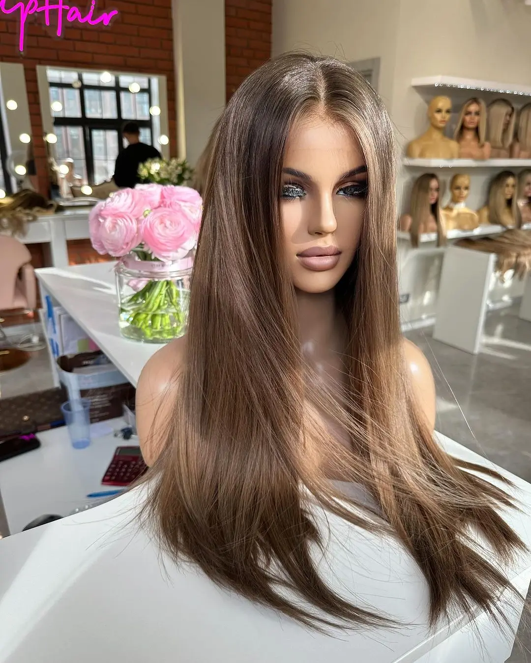 Dark Brown Color Raw Virgin Hair Wigs Kosher Jewish Wig Small Knots High Density Double Drawn Lace Frontal Silky Straight Hair