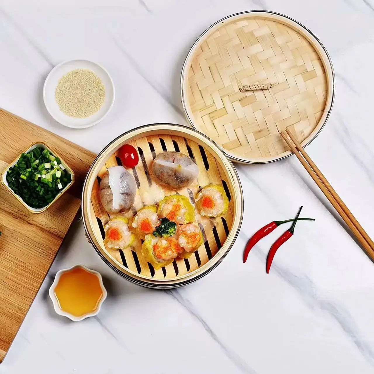 High Quality 10 inch Bao Bamboo Steamer Basket With Steamer Ring Dumpling Maker Molds