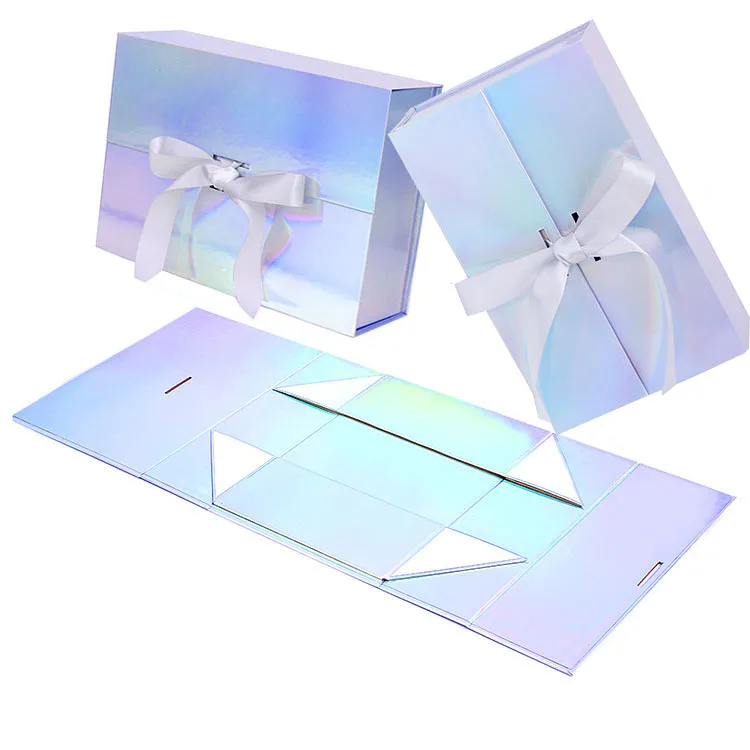 Custom Rainbow Color Folding Gift Box with Magnetic Closure Foldable Ribbon Rigid Luxury Reusable Shipping Gift Box