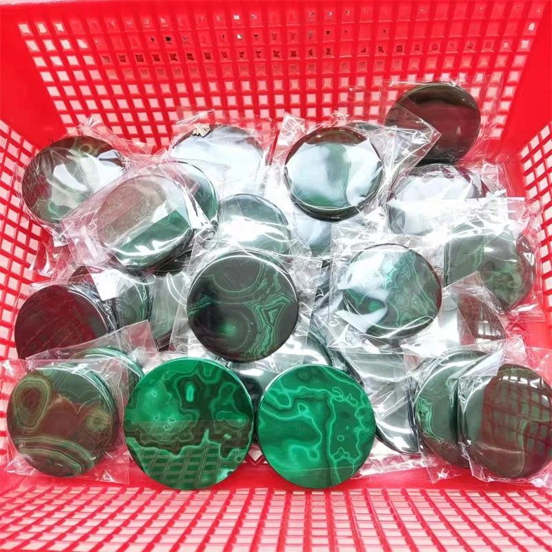 Natural Healing Gemstone Crystal Craft Smooth-Faced Malachite Wafer For Home Decoration